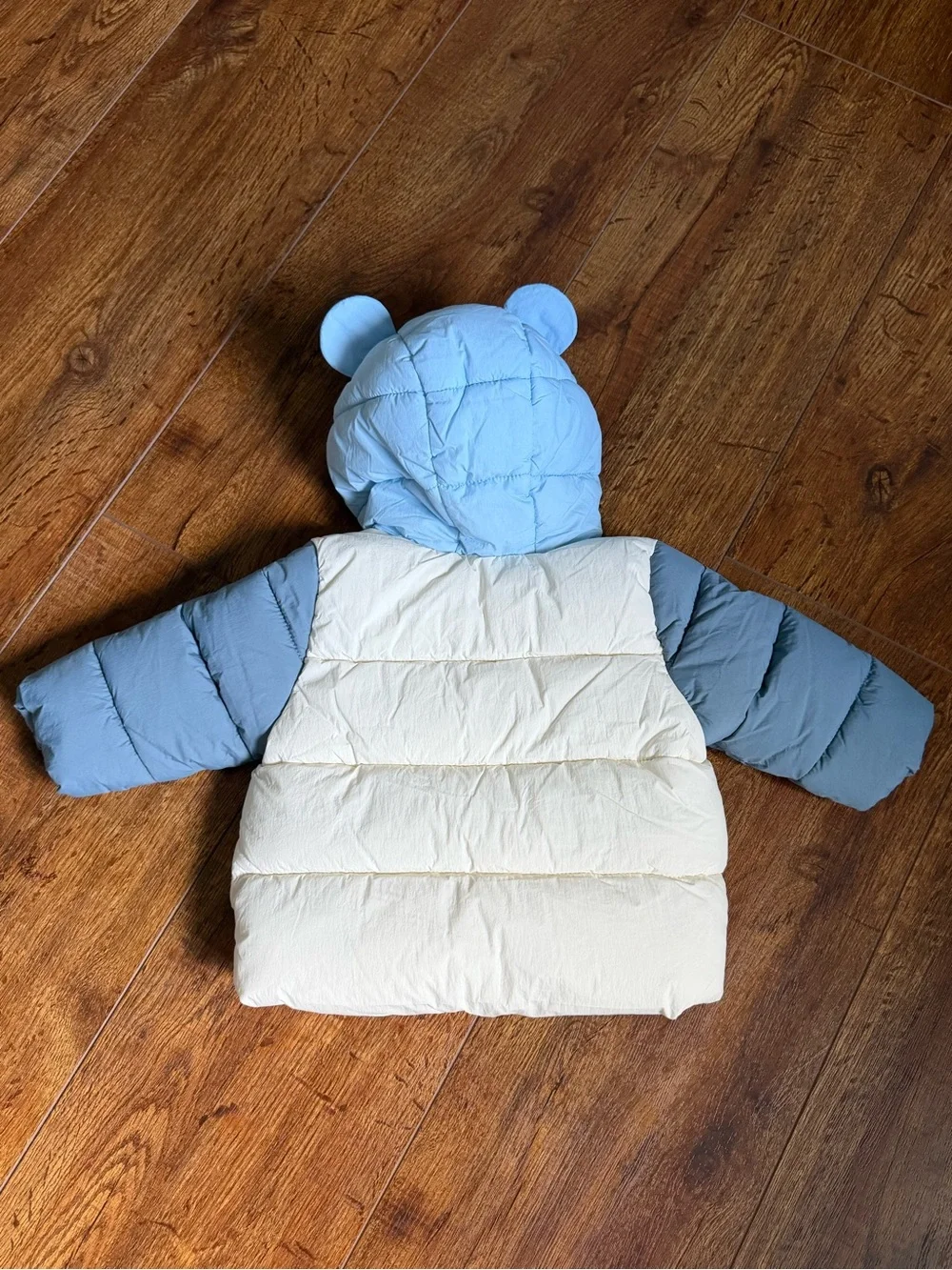 Old Navy Toddler Puffer Jacket with Bear-Ear Hood - Light Blue & White